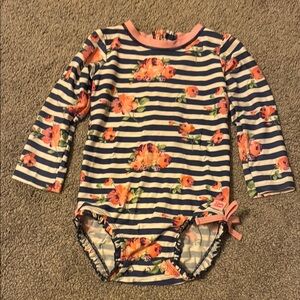 Ruffle Butts Navy Striped Floral Bodysuit